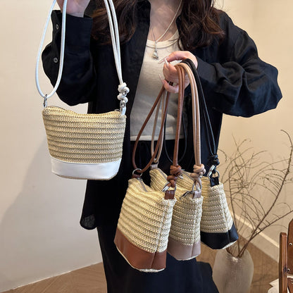 Woven Straw and Leather Crossbody Bag Acalora