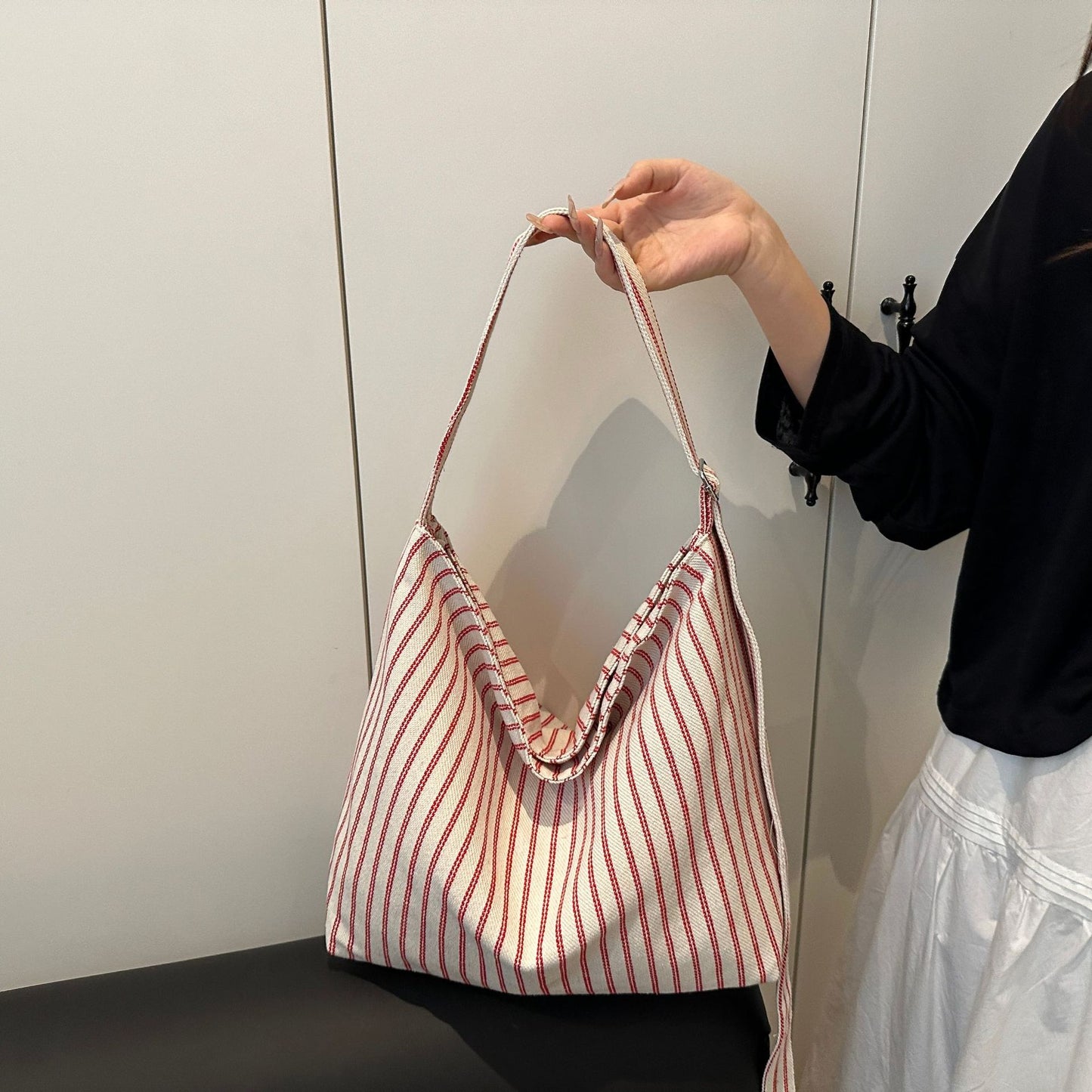 Casual Striped Canvas Tote Bag Acalora