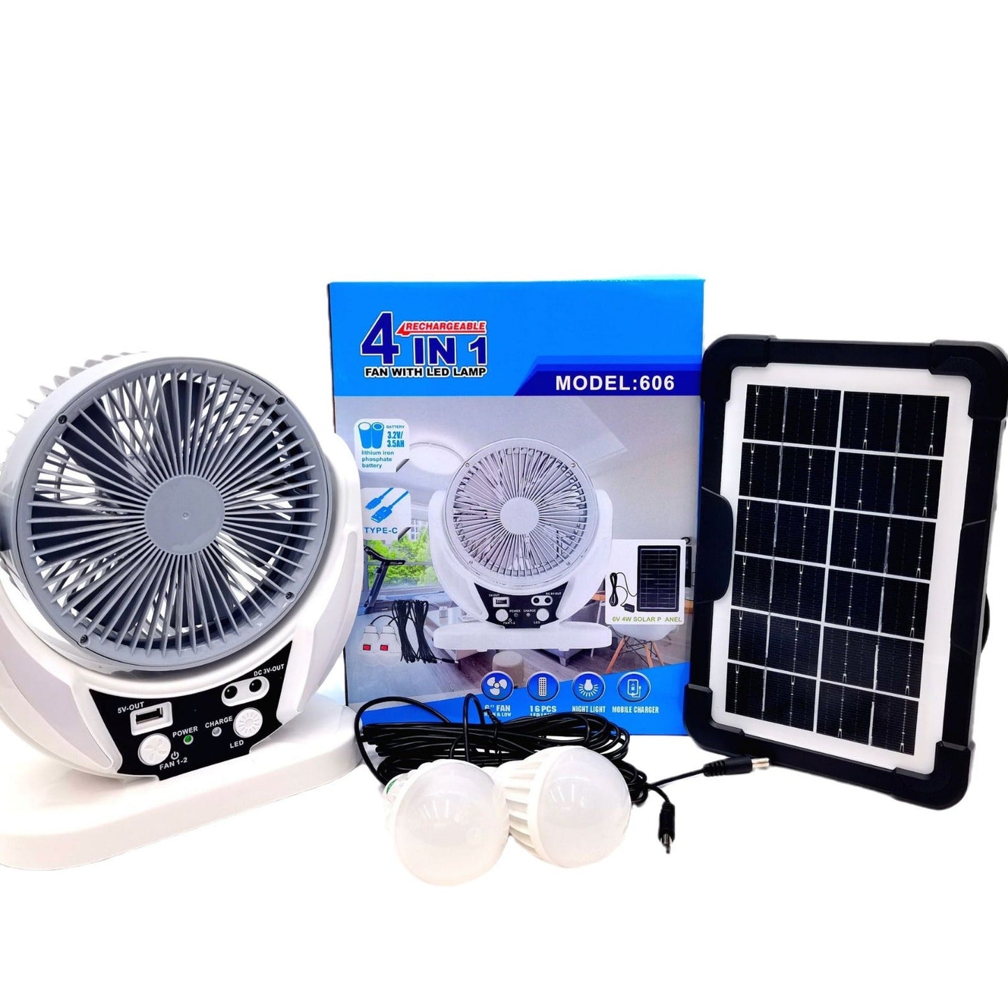 Unisex nan portable solar fan and lighting set with rechargeable battery and USB charging function Brehn