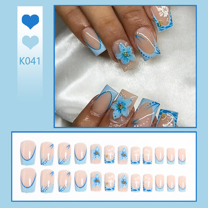 Acrylic nail set with exquisite floral and glitter accents Acalora