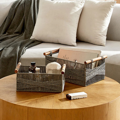 Handwoven Storage Basket with Wooden Handles Acalora