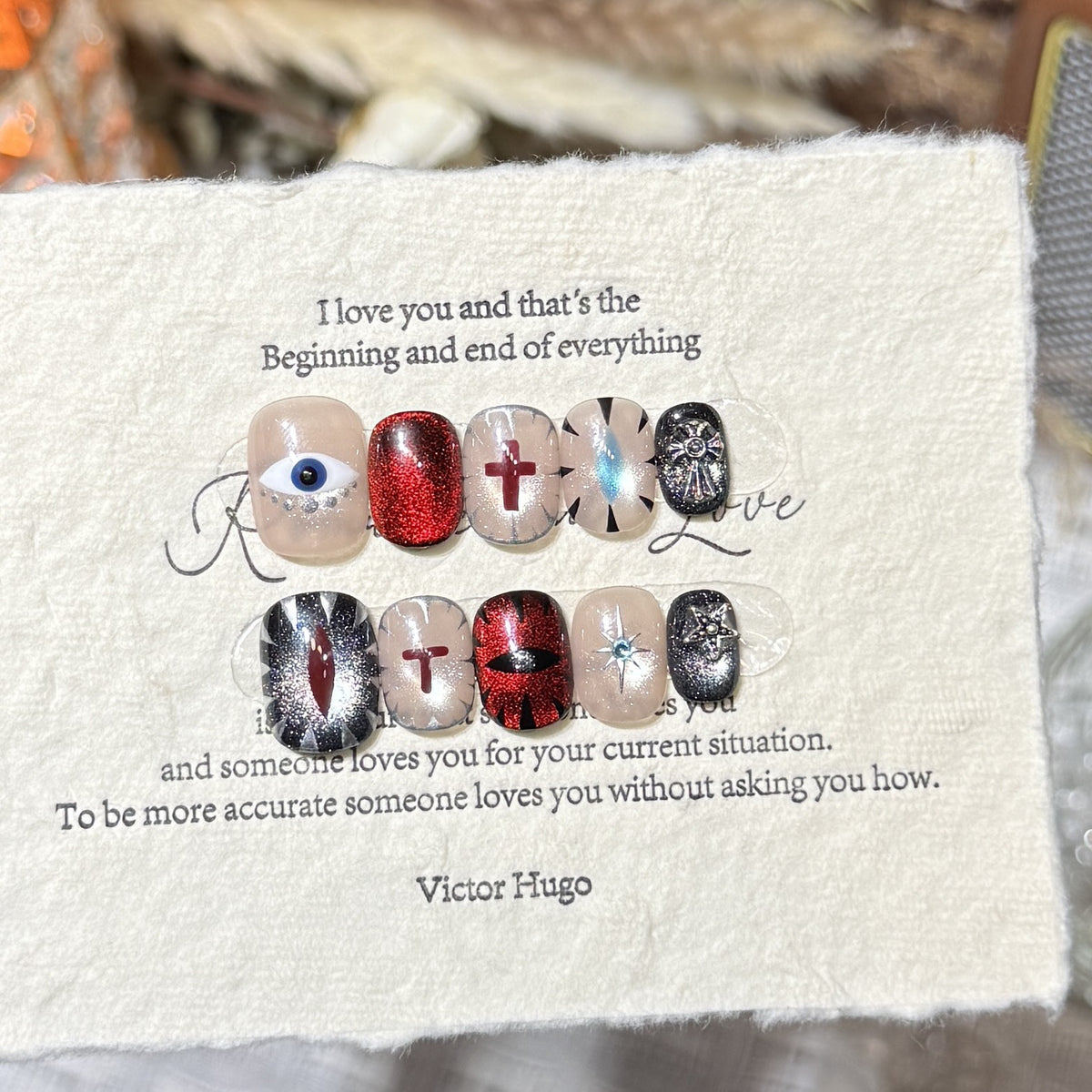 Artistic Press-On Nail Design Set with Unique Symbolic Accents Acalora