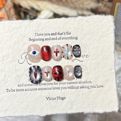 Artistic Press-On Nail Design Set with Unique Symbolic Accents Acalora