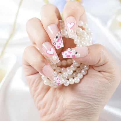 Decorative 3D Heart and Leopard Print Press-On Nail Set Acalora