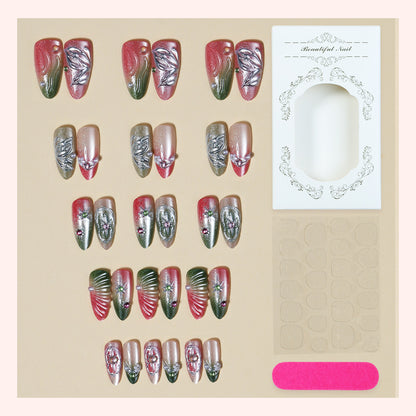 Decorative Press-On Nail Art Set with Botanical Designs Acalora