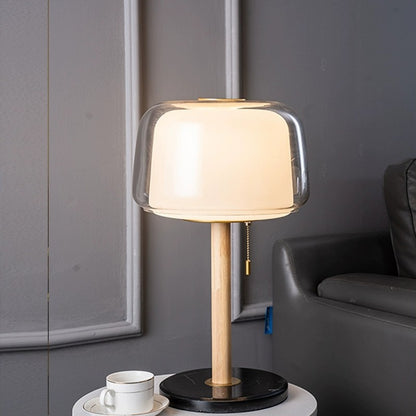 Modern Table Lamp with Glass Shade and Wood Base