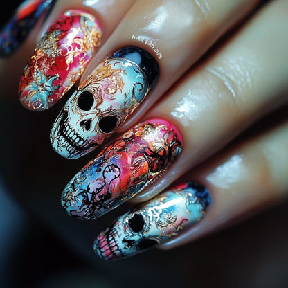 Artificial nails with creepy skull design Acalora