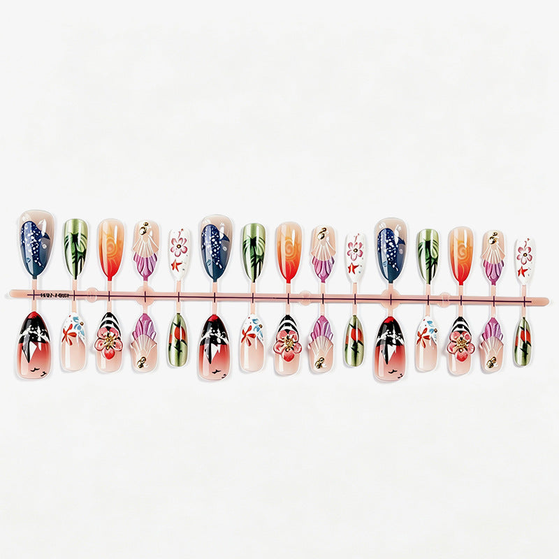 Artistic Coastal Themed Press-On Nail Set Acalora
