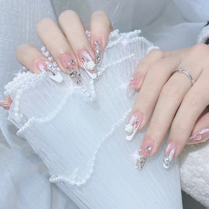 Acrylic nail set with elegant 3D flower and glitter decorations Acalora