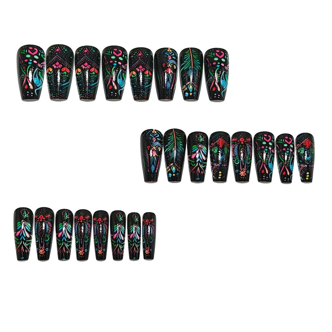Art nails with delicate floral design and vibrant color plays Acalora