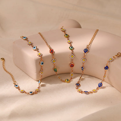 Floral Evil Eye Charm Anklet Acalora