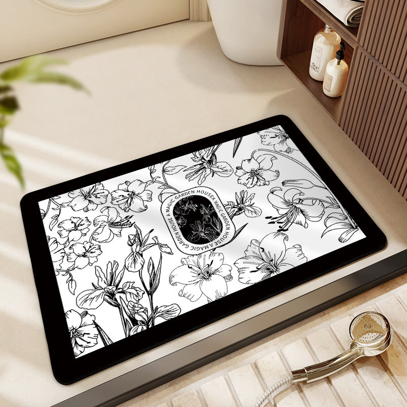 Floral Design Absorbent Bathroom Mat Acalora
