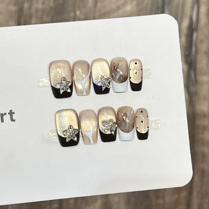 Elegant Press-On Nail Art Set with Floral Embellishments Acalora