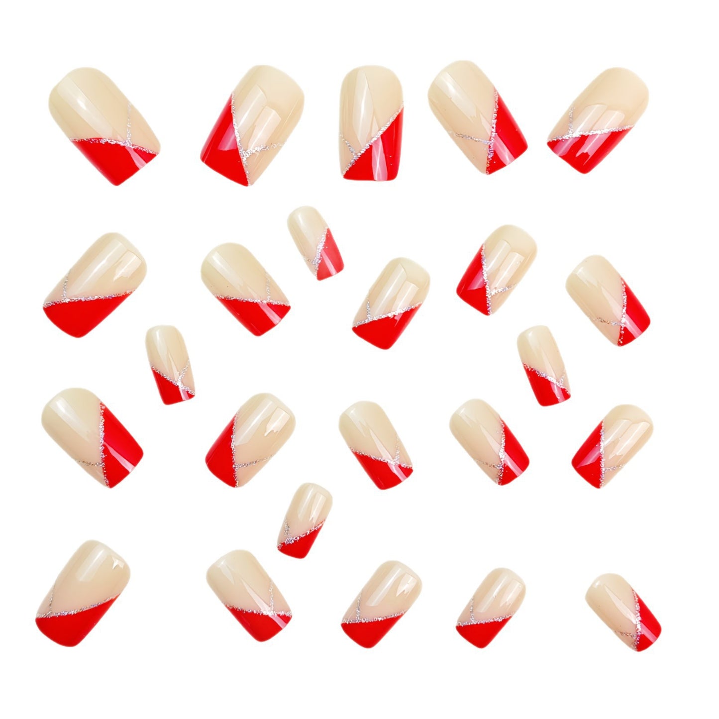 Artificial nails with luxurious gold and red accent design Acalora