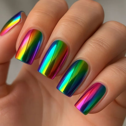 Colorful artificial nails in rainbow design Acalora