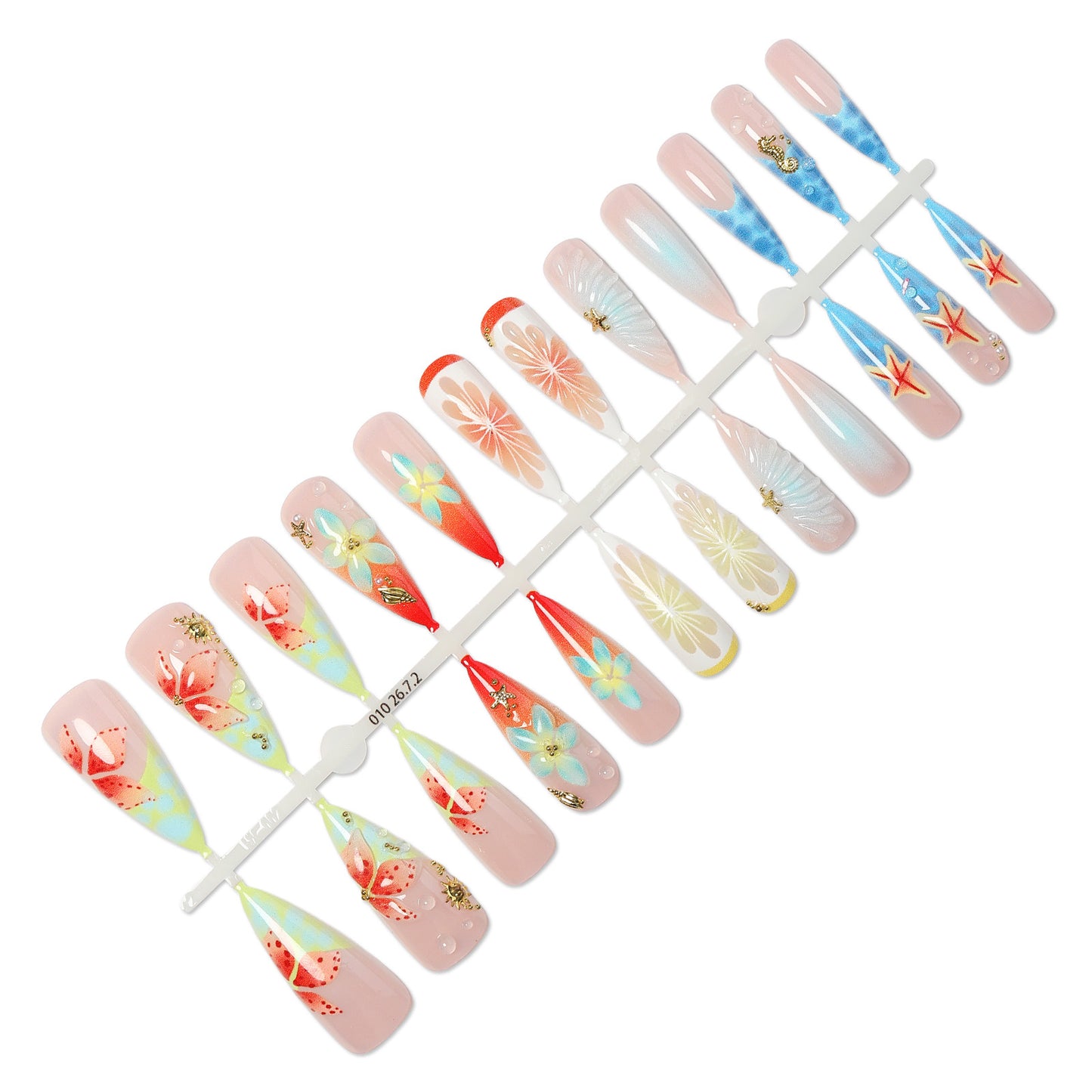 Artistic Floral and Ocean-Themed Press-On Nail Art Set Acalora