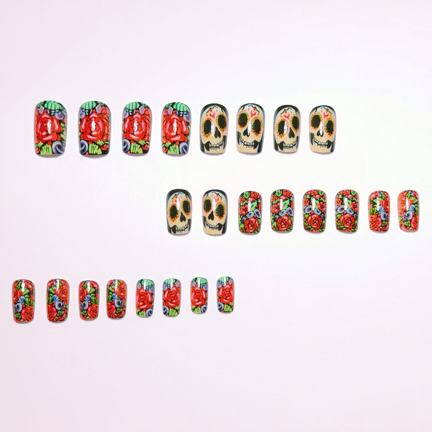Artistic Skull and Rose Design Nail Art Acalora