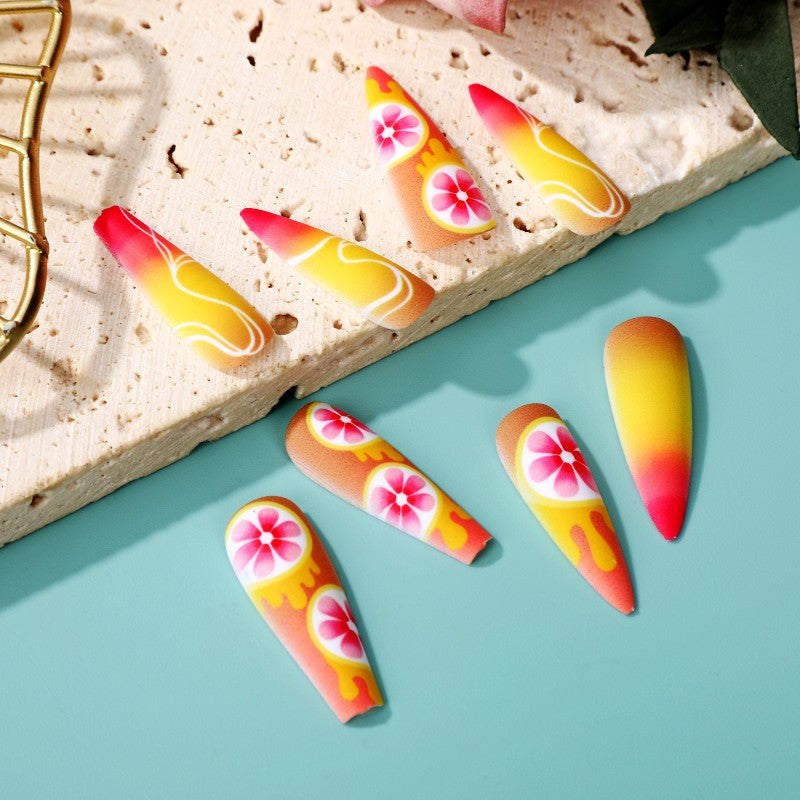 Artificial Nails Set with Tropical Hibiscus Pattern Acalora