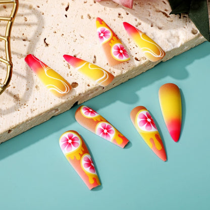 Artificial Nails Set with Tropical Hibiscus Pattern Acalora