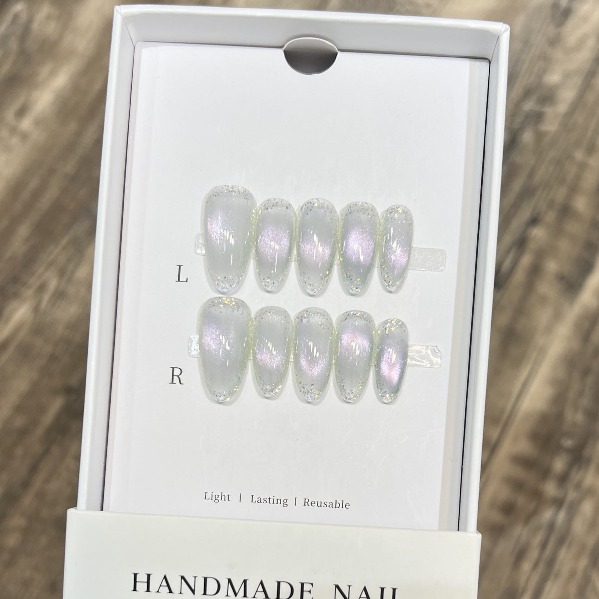 Handmade Press-On Nail Set with Iridescent Finish Acalora