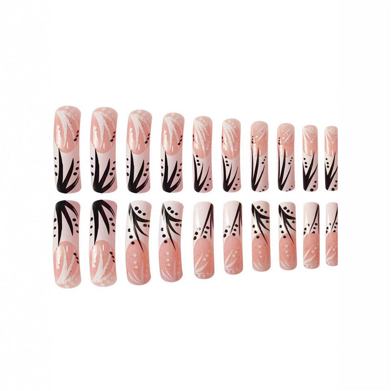 Artistic Press-On Nail Art Set with Floral and Abstract Design Acalora