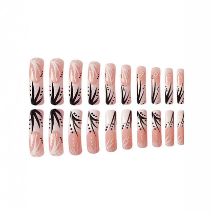 Artistic Press-On Nail Art Set with Floral and Abstract Design Acalora