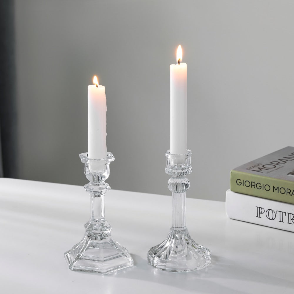 Pressed Crystal-Style Ribbed Glass Taper Candle Holder Acalora