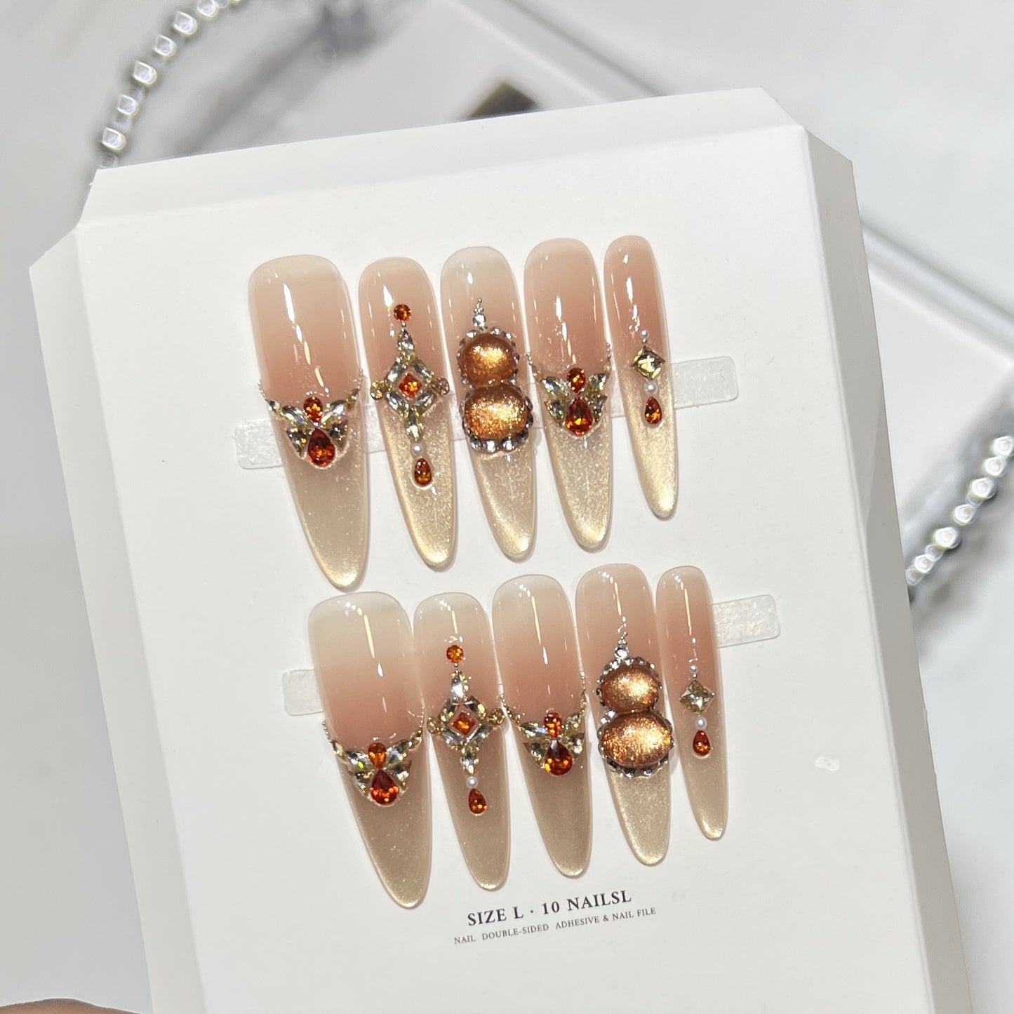 Decorative Stiletto Press-On Nail Set with Gemstone Accents Acalora 1788224085