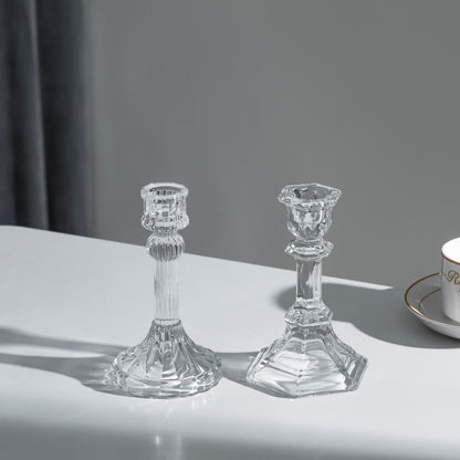 Pressed Crystal-Style Ribbed Glass Taper Candle Holder Acalora