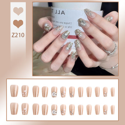 Artificial nail set with elegant pearl and glitter design Acalora