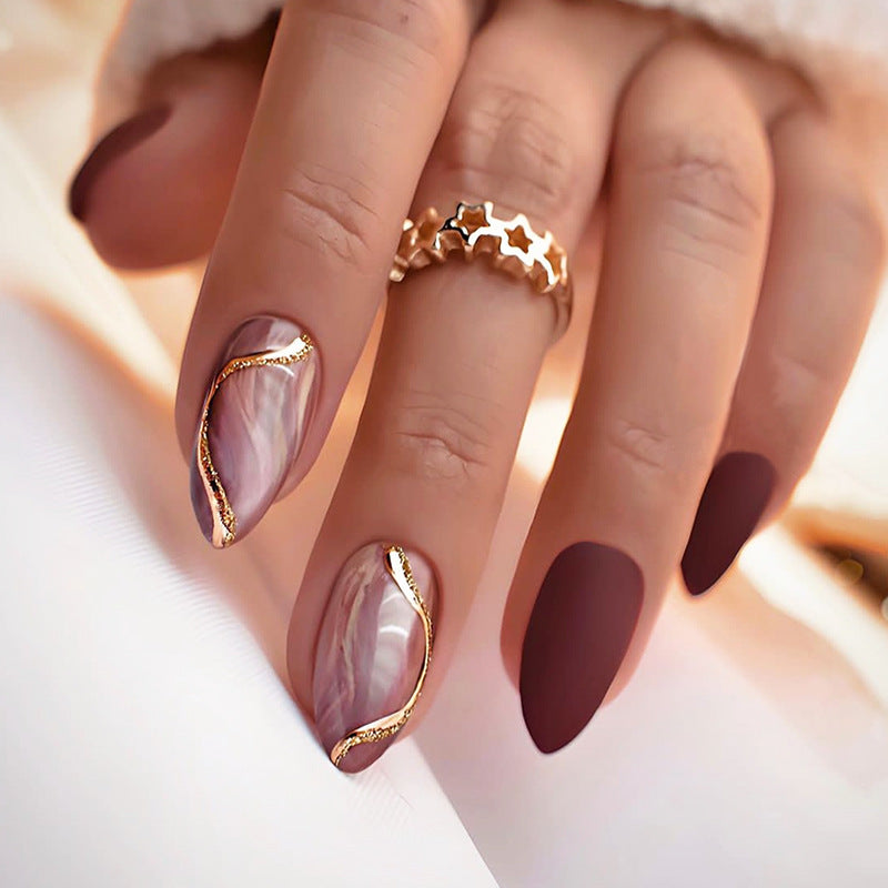 Elegant Press-On Nail Set with Artistic Floral and Glossy Designs Acalora