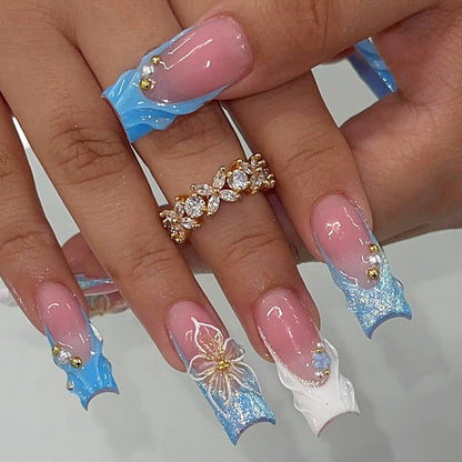 Artistic Nail Art Set with Floral and Glossy Accents Acalora