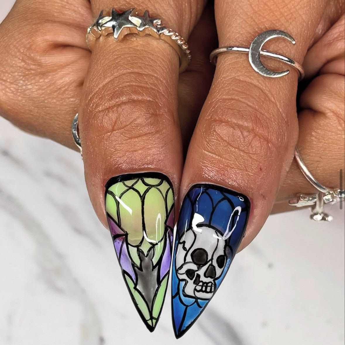 Artistic Halloween-Themed Stiletto Press-On Nails Acalora
