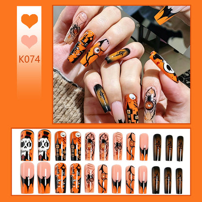 Artificial nail set with Halloween motifs and creative glitter Acalora