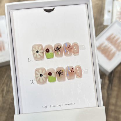 Artistic Floral Press-On Nail Set with Reusable Design Acalora