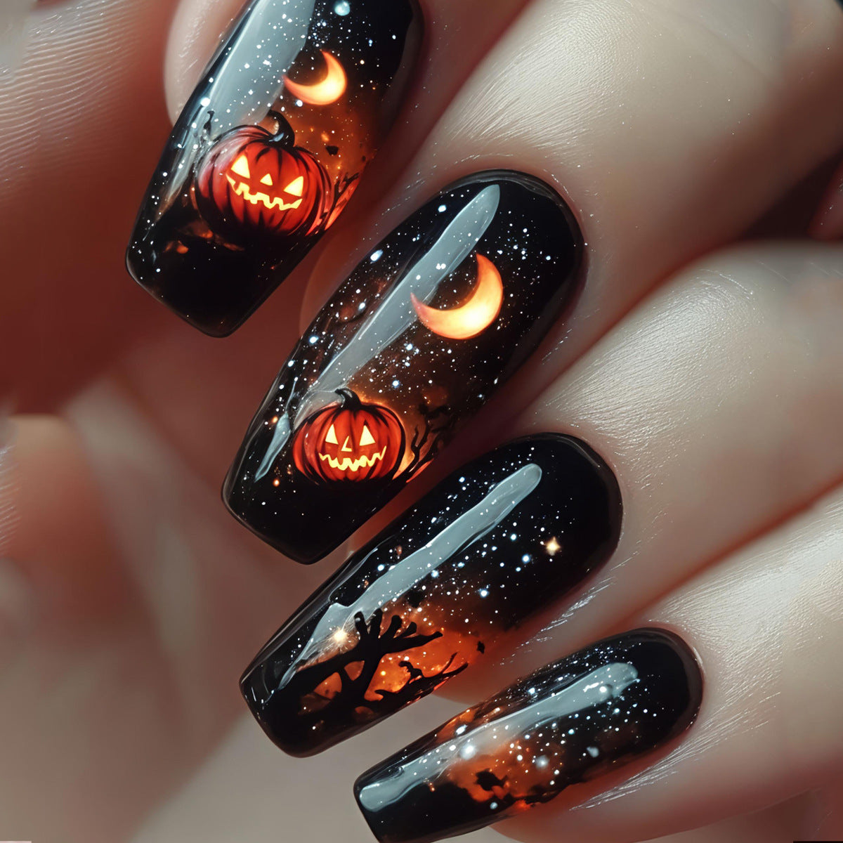 Halloween-Themed Glow-in-the-Dark Nail Art Acalora