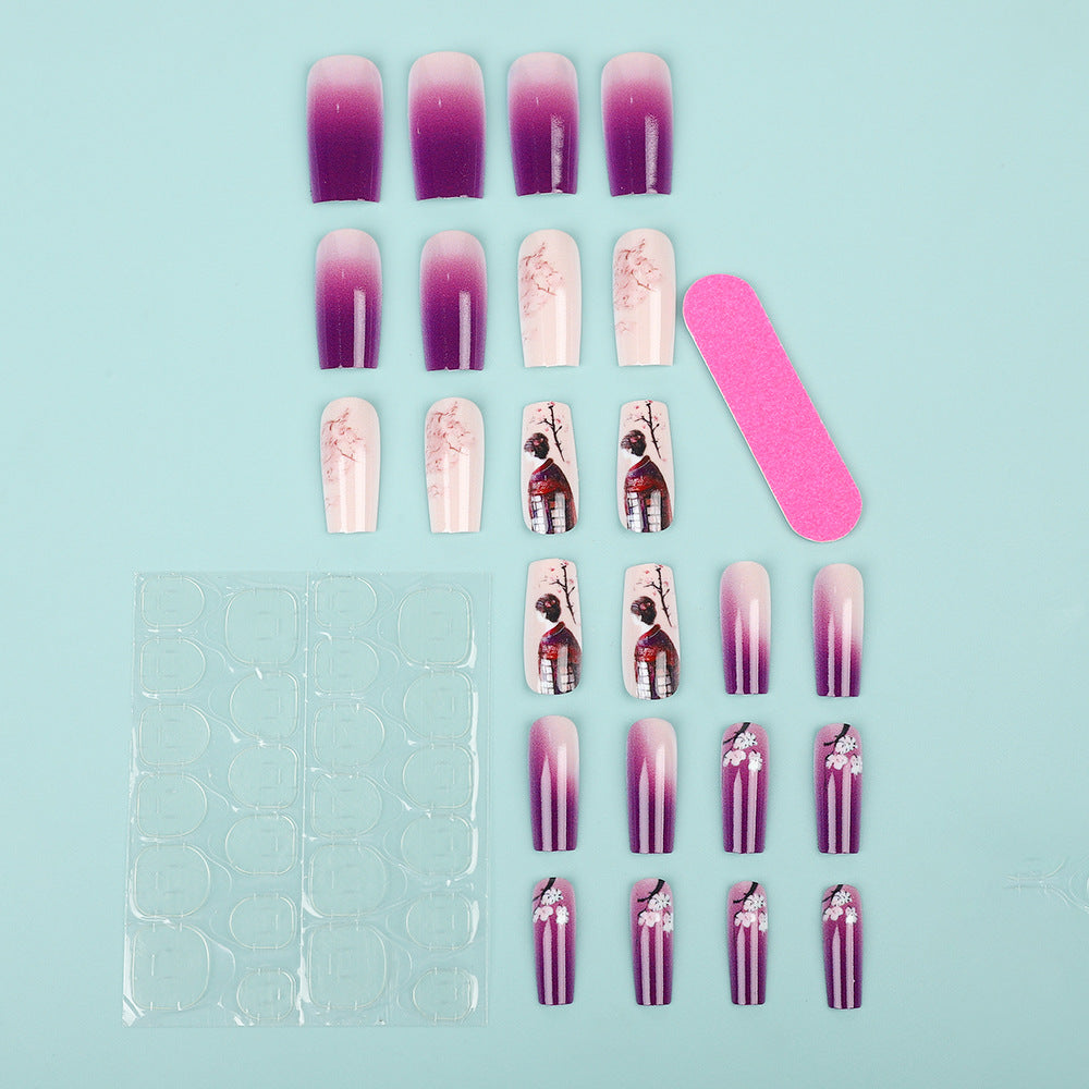 Elegant Artificial Nails Set with Ombre Design and Artistic Accents Acalora