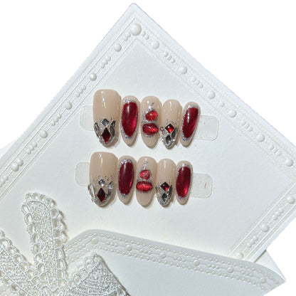 Premium Decorative Press-On Nail Set with Gemstone Accents Acalora