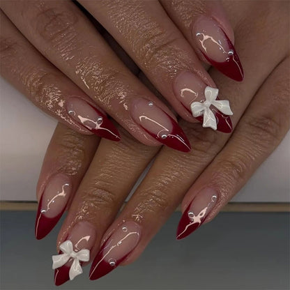 Decorative Press-On Nail Art Set with Elegant Ribbon Accents Acalora