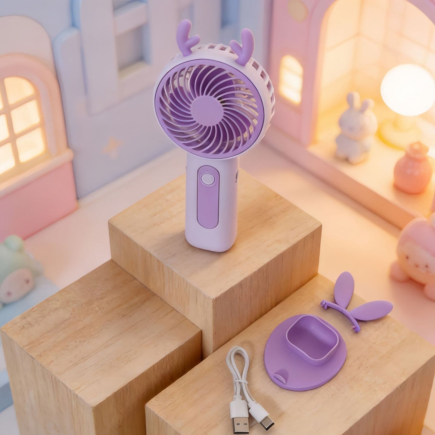 Ladies' Portable Handheld Fan with Creative Animal Ears Karnz