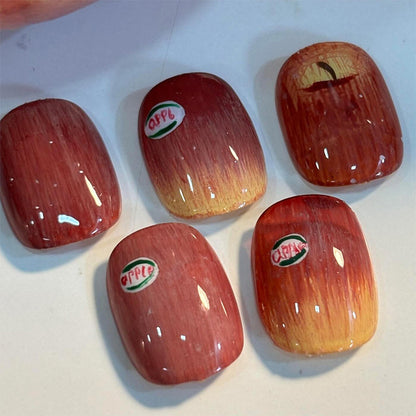 Artistic Press-On Nail Set with Unique Apple Designs Acalora