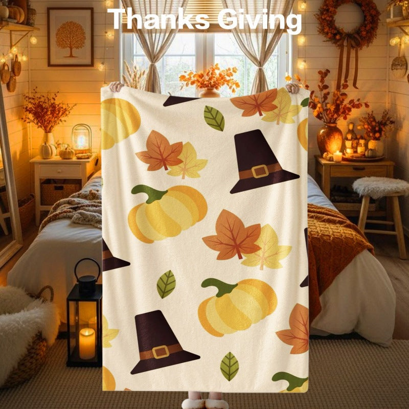 Thanksgiving-Themed Cozy Fleece Blanket