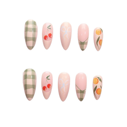 Artistic Press-On Nail Art Design Set with Fruit Accents Acalora