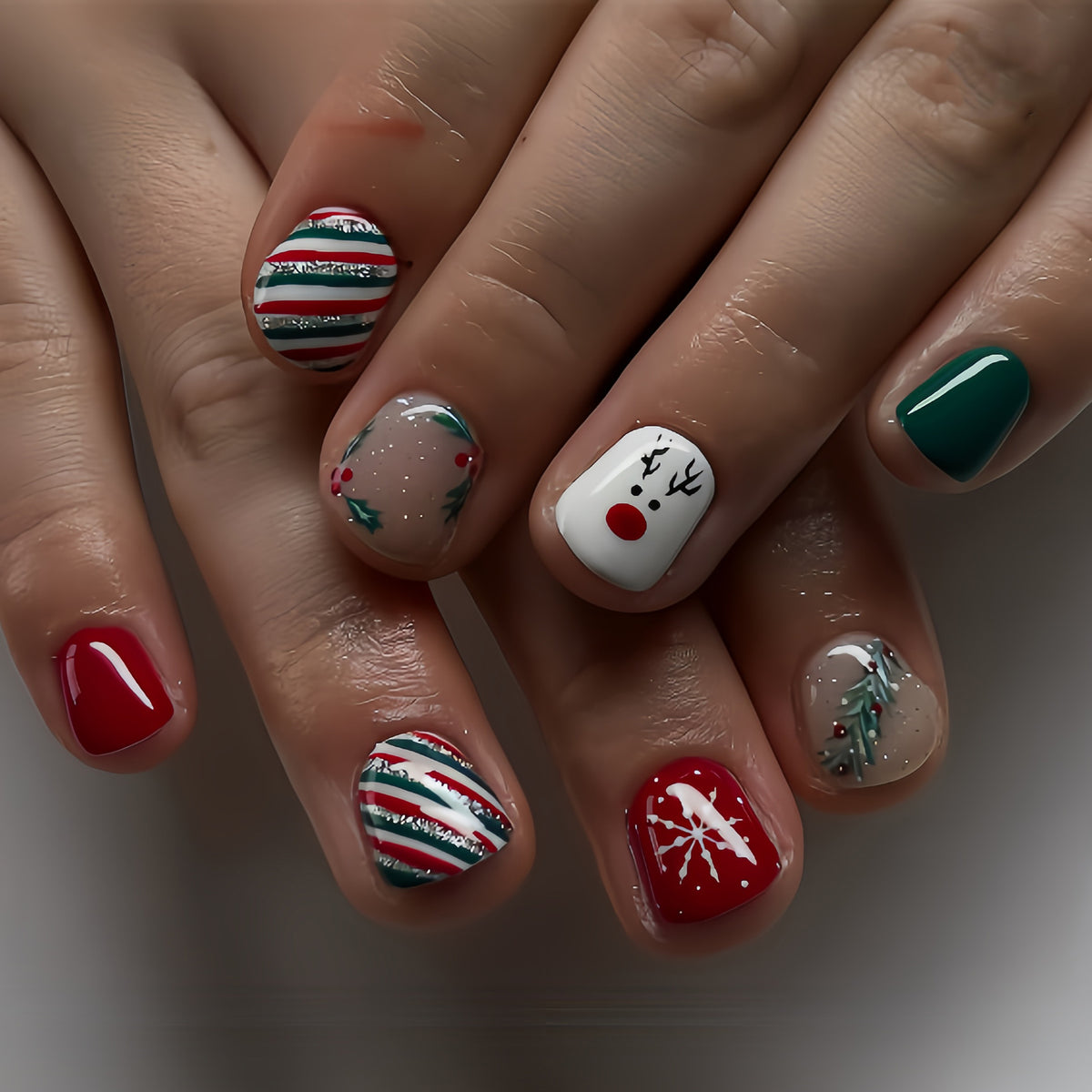 Festive Holiday-Themed Press-On Nail Art Acalora