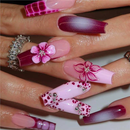 Artistic Floral and Gemstone Press-On Nails Acalora