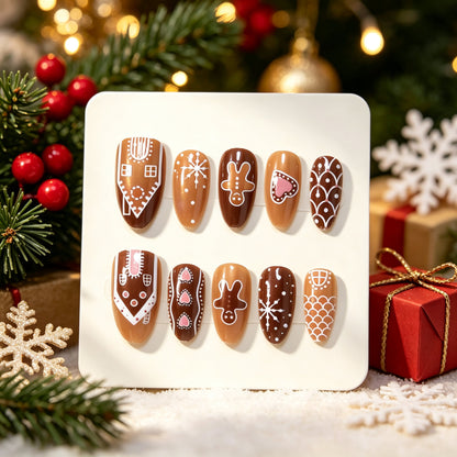 Gingerbread-Themed Holiday Press-On Nail Art Set Acalora