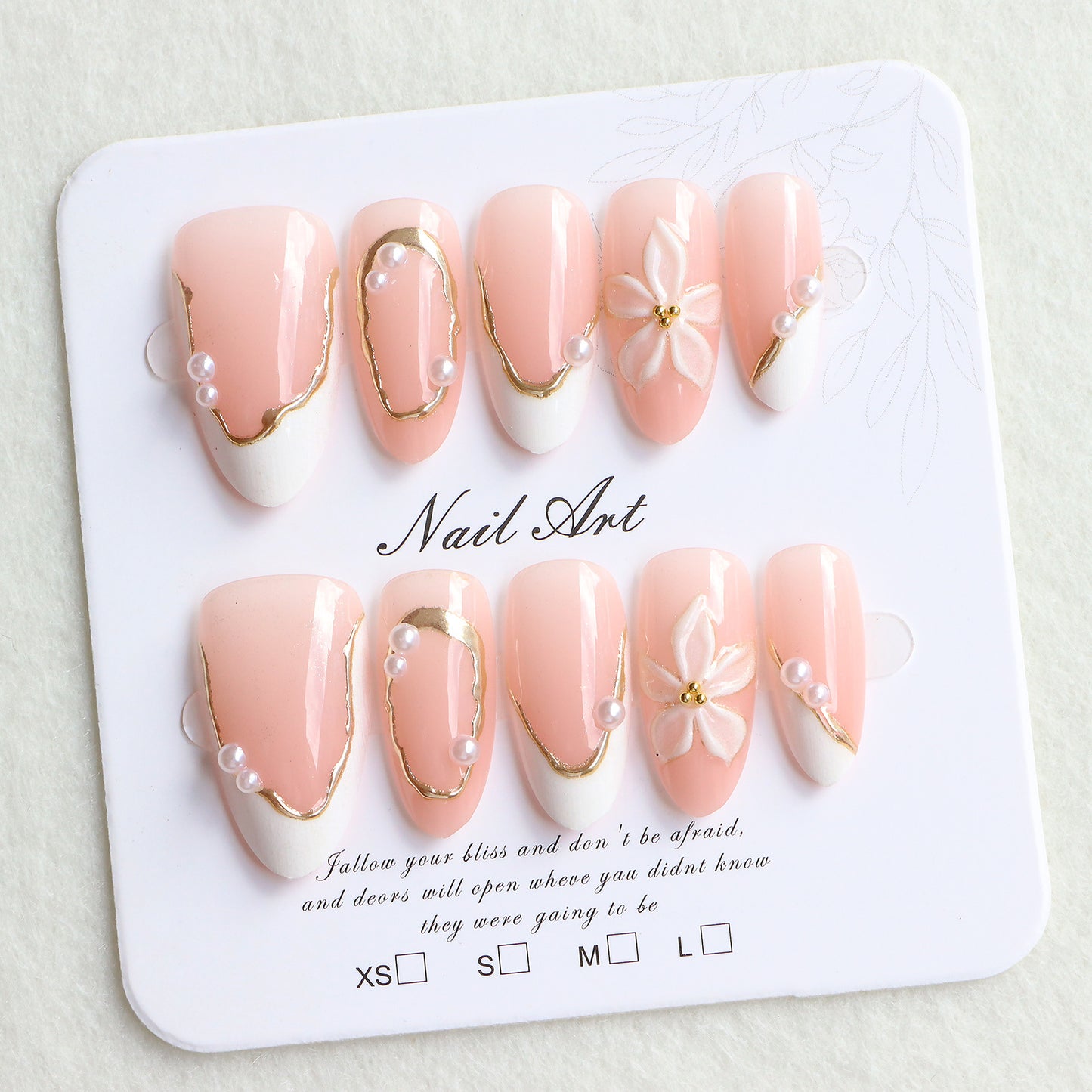 Elegant Press-On Nail Art Set with Floral Accents Acalora