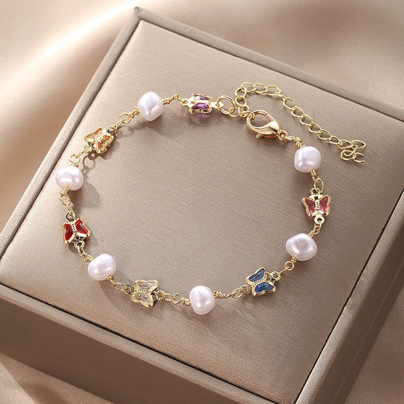 Butterfly and Daisy Charm Anklet Acalora