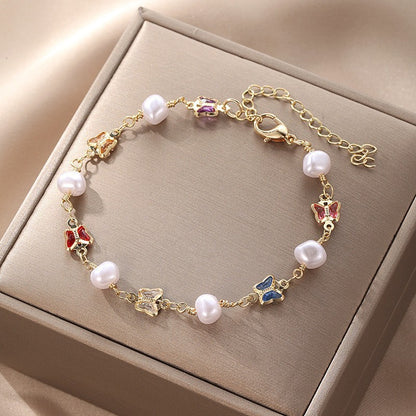 Butterfly and Daisy Charm Anklet Acalora