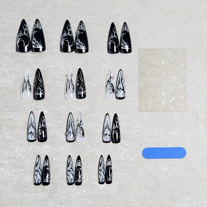 Artificial nail set with elegant geometric designs and creative metallic accents Acalora